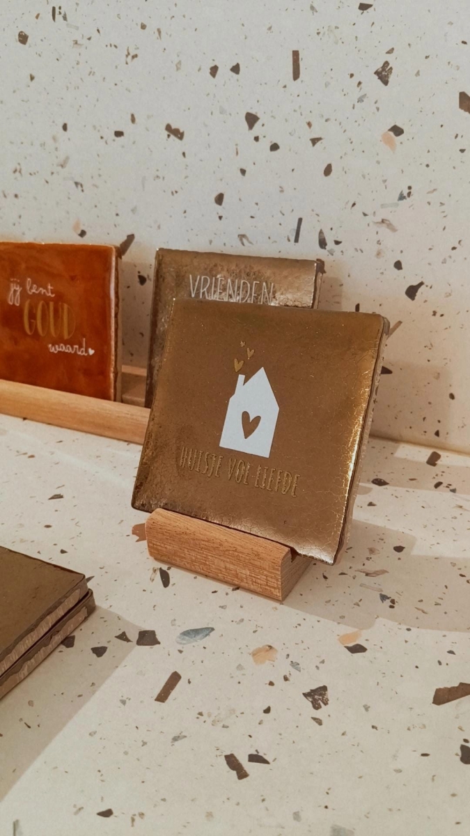 Keramieken tegeltje: 'Denk aan je' roze/groen