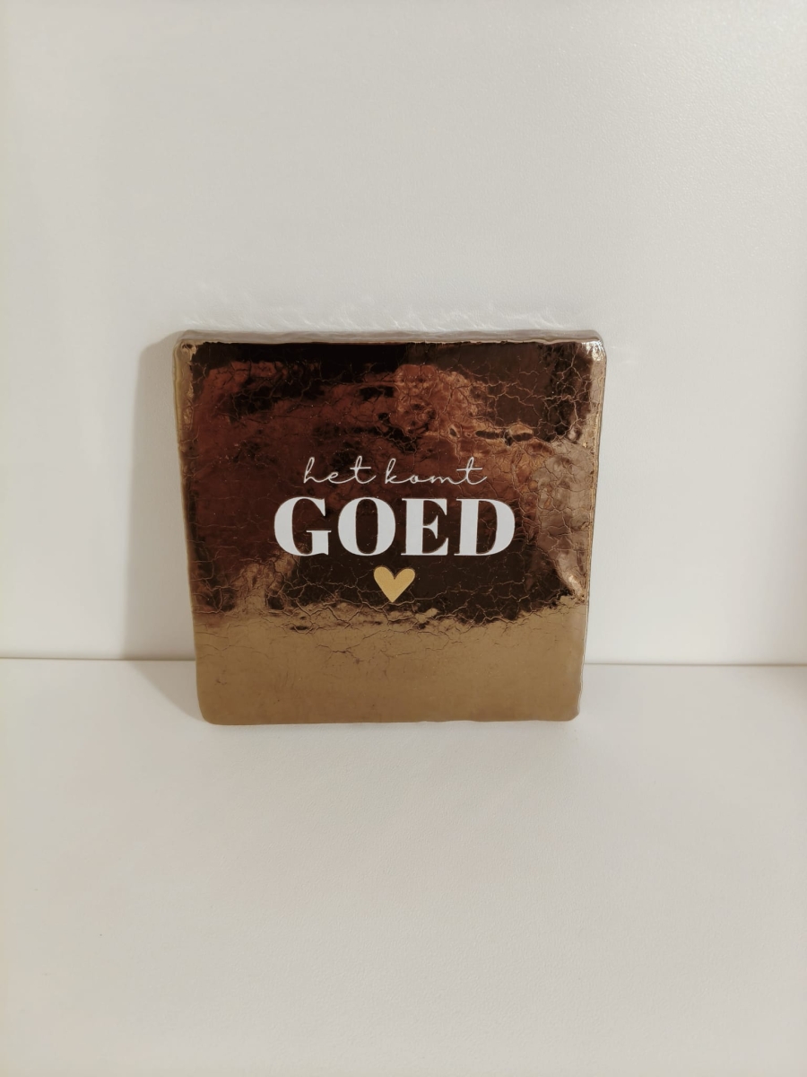 Keramieken tegeltje: 'Het komt goed' Goud/crème