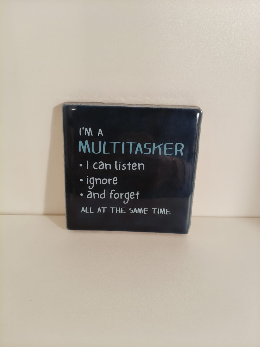 Keramieken tegeltje: 'Multitasker' Blauw/turquoise