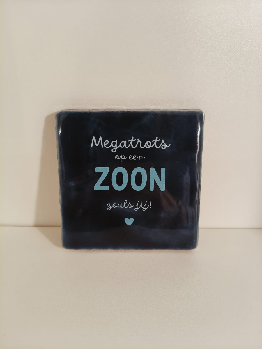 Keramieken tegeltje: 'Zoon zoals jij' Blauw/turquoise