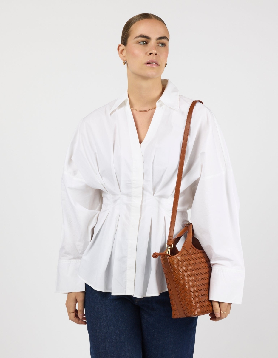 OMyBag: 'Mara' Midi cognac geweven leder