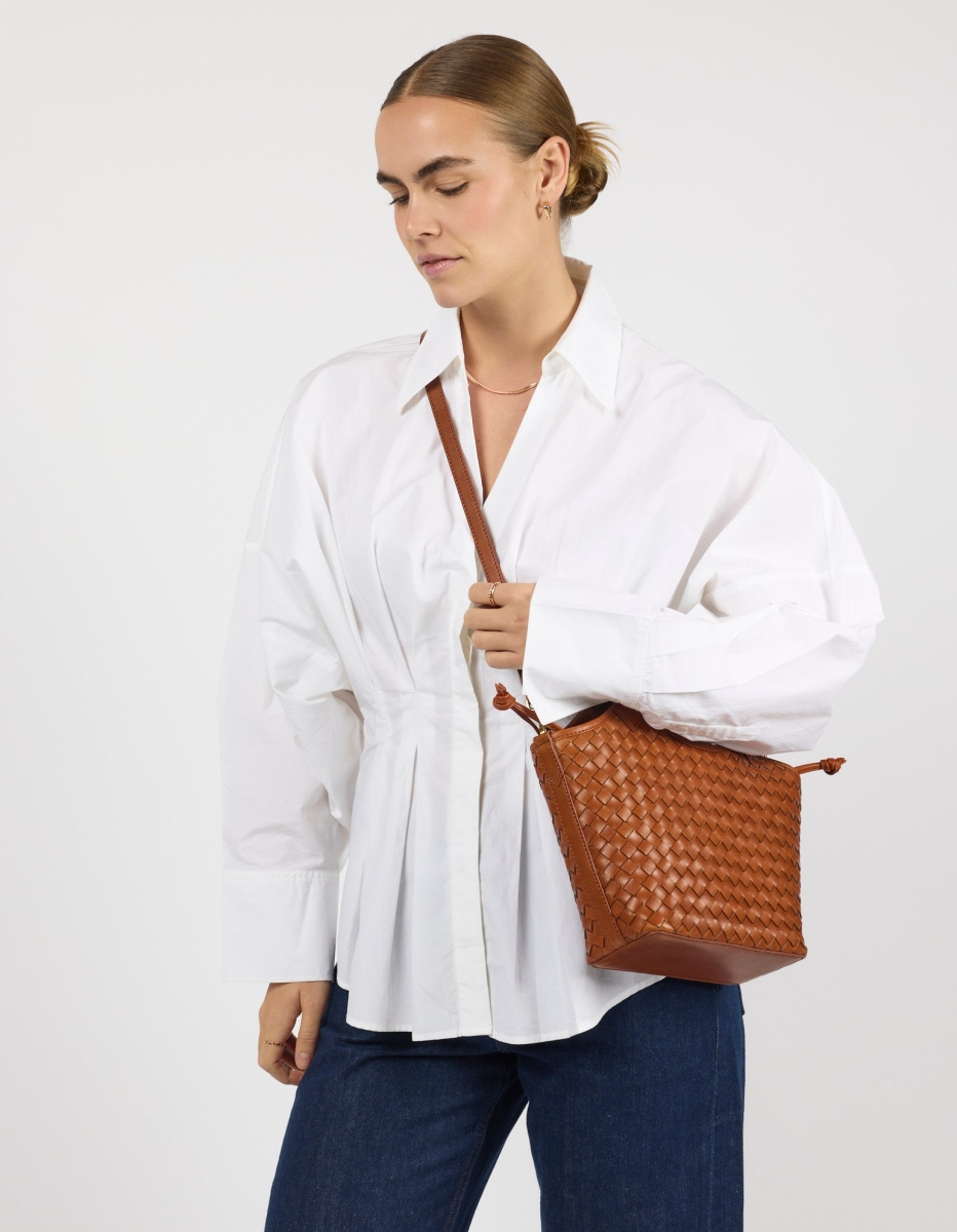OMyBag: 'Mara' Midi cognac geweven leder