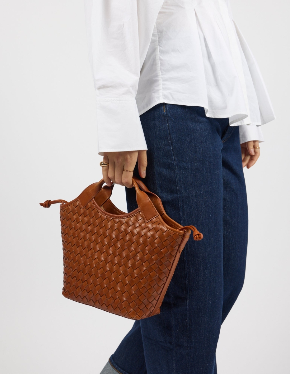 OMyBag: 'Mara' Midi cognac geweven leder