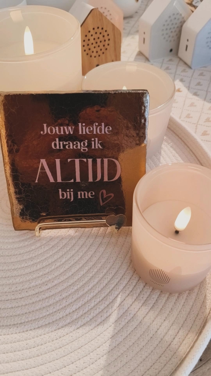 Keramieken tegeltje: 'Jouw liefde draag ik altijd bij me' goud/nude