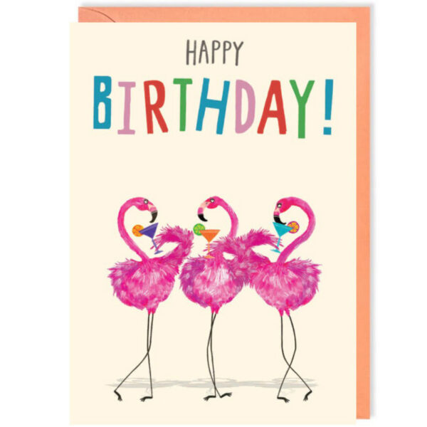 Kaartje ET CRB: 'Happy birthday' flamingo's