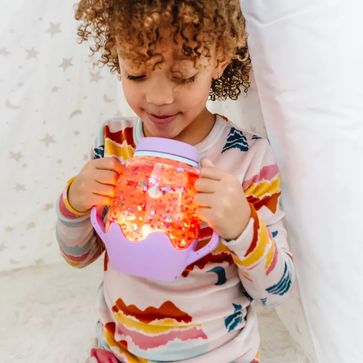 Glo Pals: 'MINI Sensory play jar' roze set met vormen