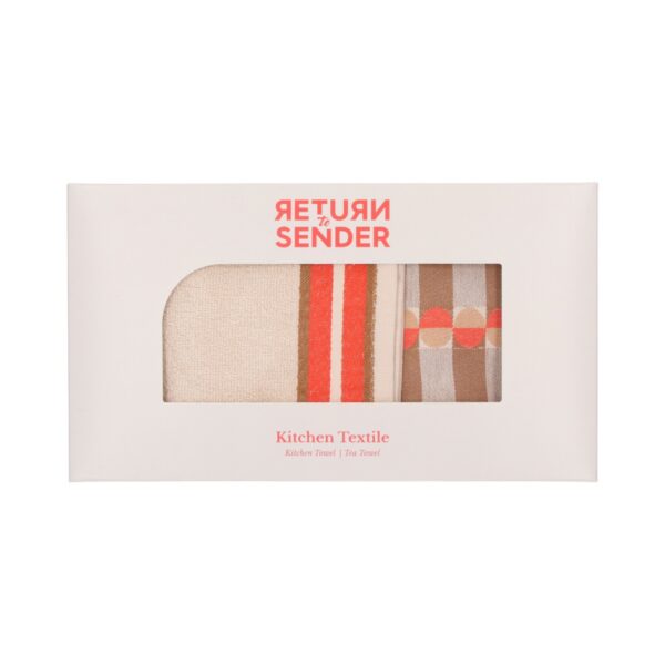 Return to sender: Giftset keukentextiel 'Coral/beige'