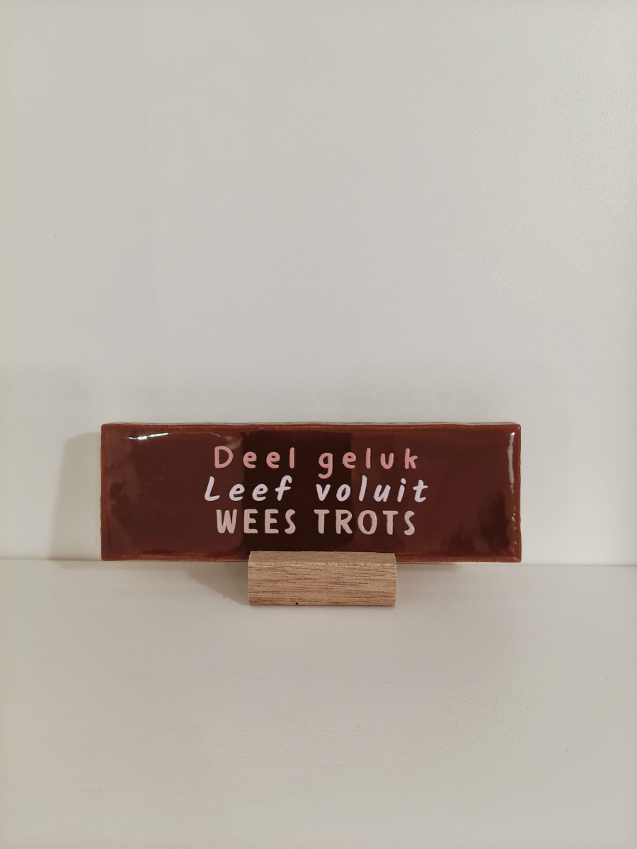Langwerpig tegeltje: 'Deel geluk' Burg
