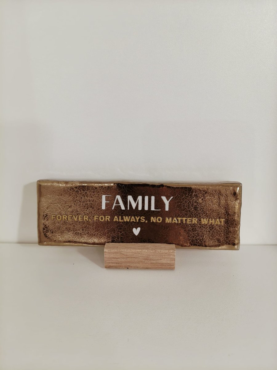 Langwerpig tegeltje: 'Family forever' Goud
