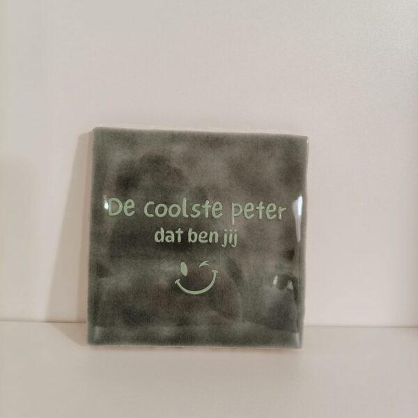 Keramieken tegeltje: 'Coolste peter' zeegroen/mint